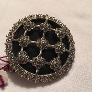 Vintage Marcasite and Onyx  Brooch